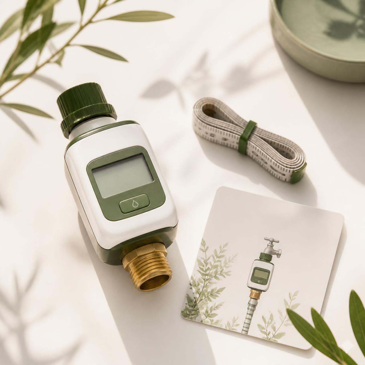 The Bloomline Flow & Measure Kit: a digital tap meter, measuring tape and layout card